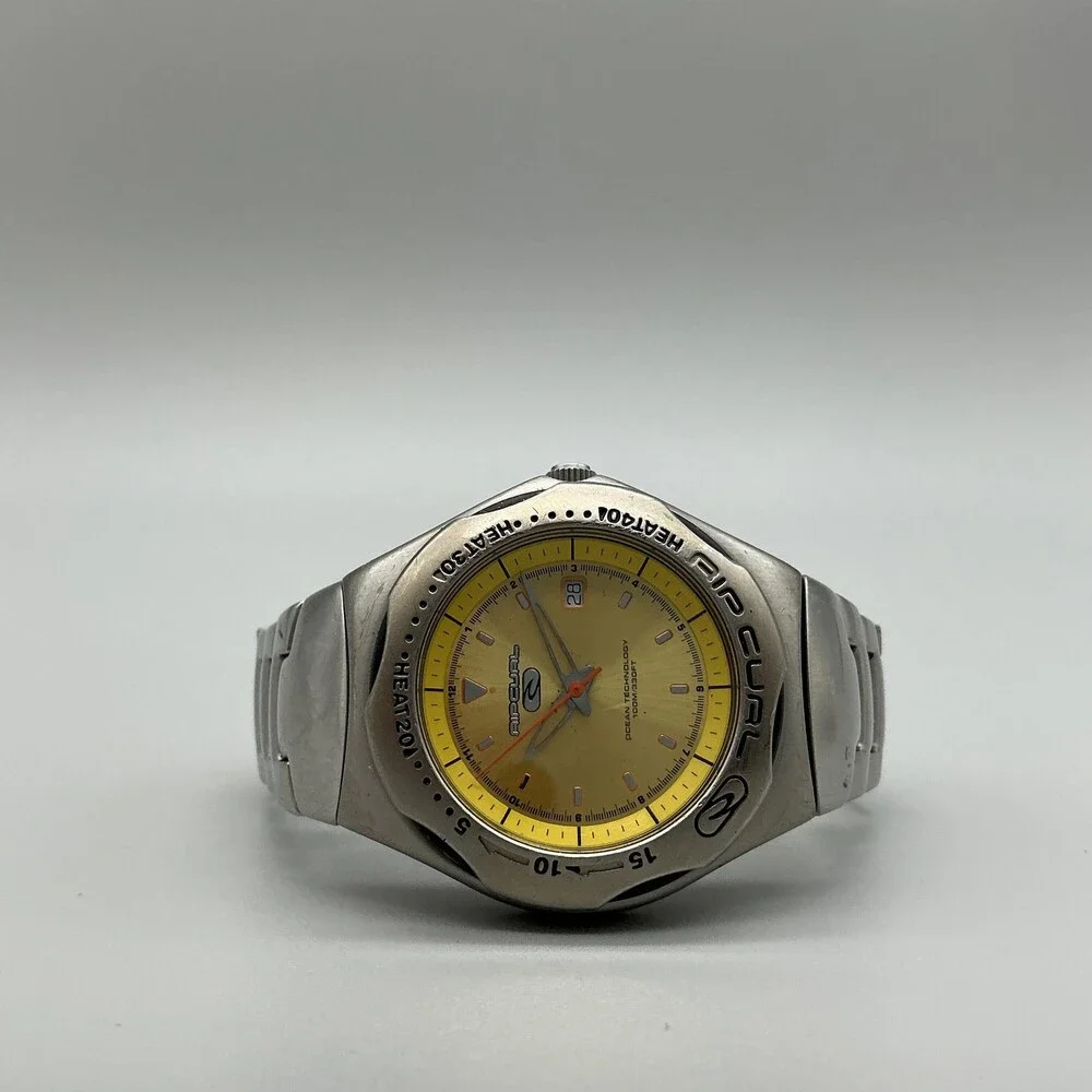 Rip Curl Ocean Technology Mens Watch 40mm Gold Tone Date New Battery 7.25